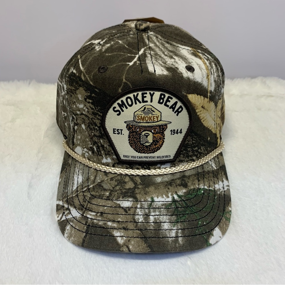 Smokey The Bear Forest Camo Snapback Trucker Hat Rope Accent Mad Engine OSFM - Picture 2 of 9